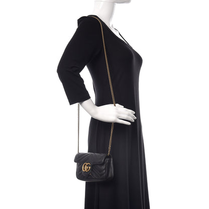 Gucci Calfskin Matelasse Super Mini GG Marmont Shoulder Bag Black 2 of 9