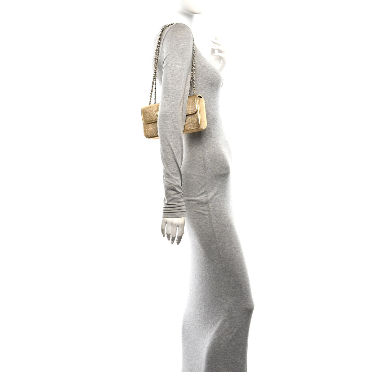 Chanel Metallic Calfskin Lizard Embossed Small East West Flap Gold 2 of 10