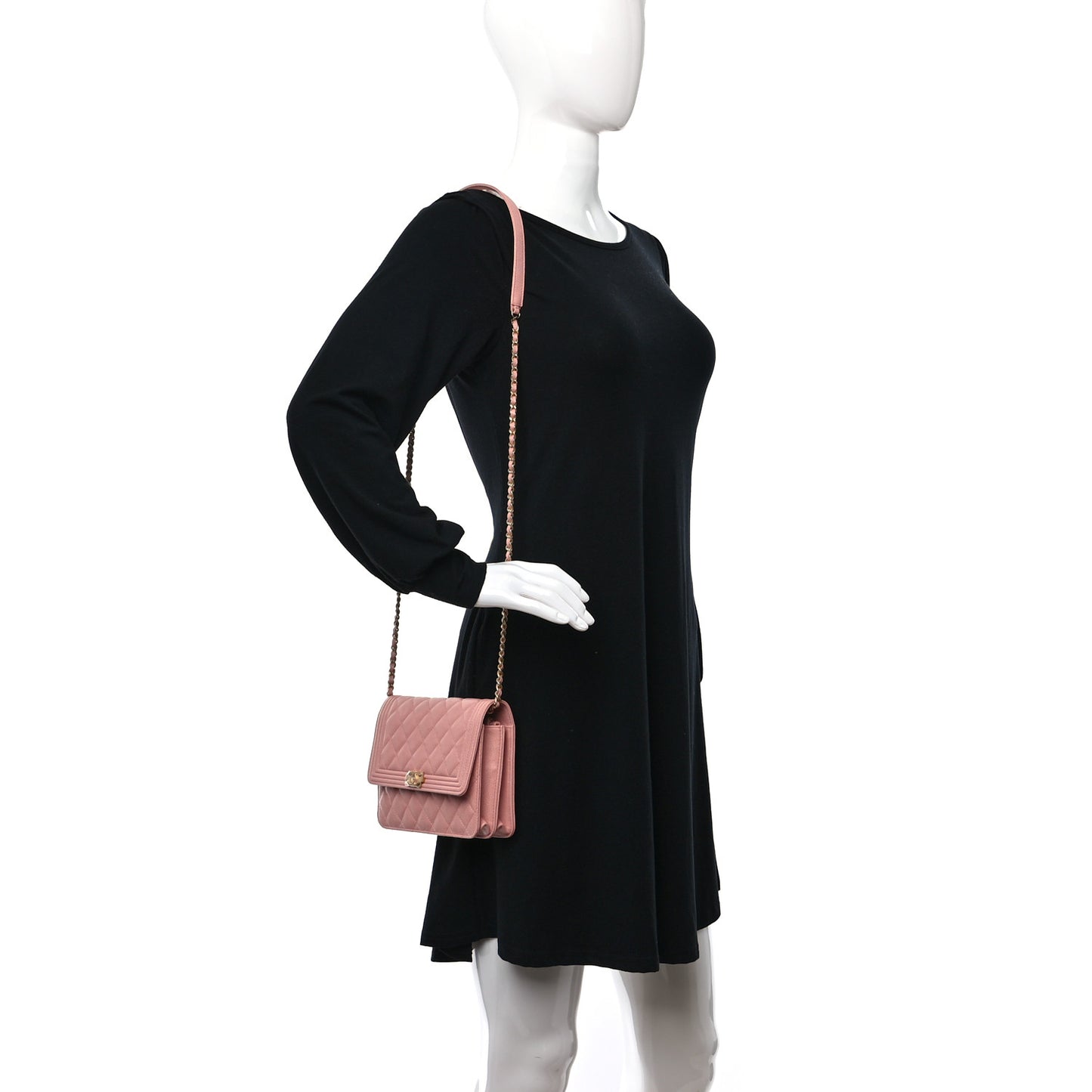 Caviar Quilted Boy Square Wallet on Chain WOC Pink
