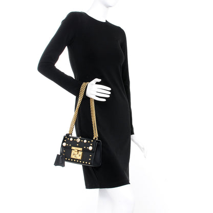 Gucci Calfskin Studded Small Padlock Shoulder Bag Black 2 of 7