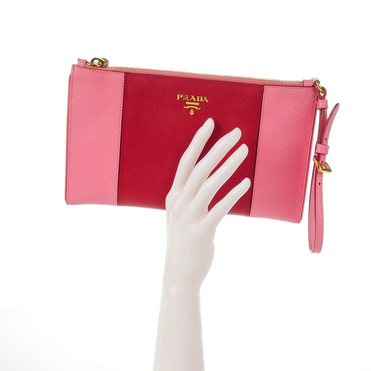 Saffiano Colour Bi-Color Wristlet Clutch Fuoco Geranio