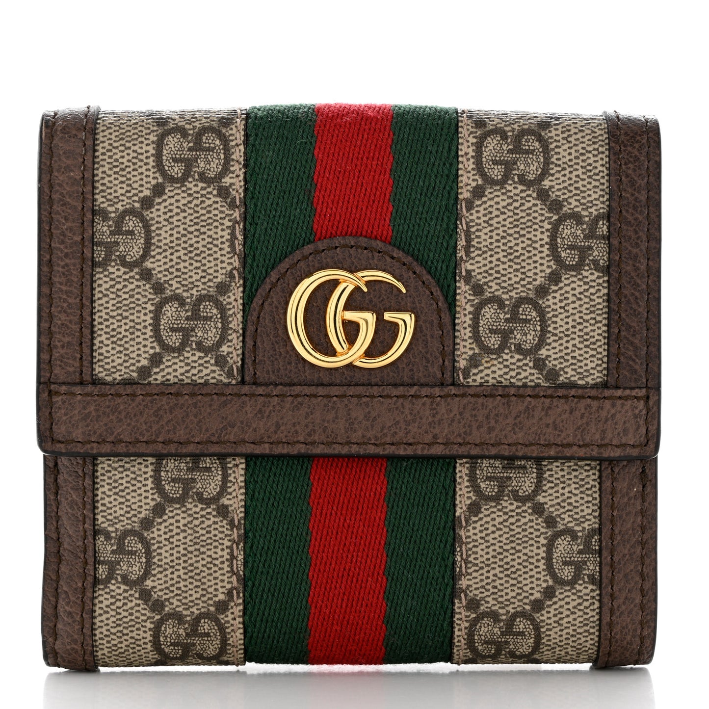 GG Supreme Monogram Web Ophidia French Flap Wallet Beige New Acero