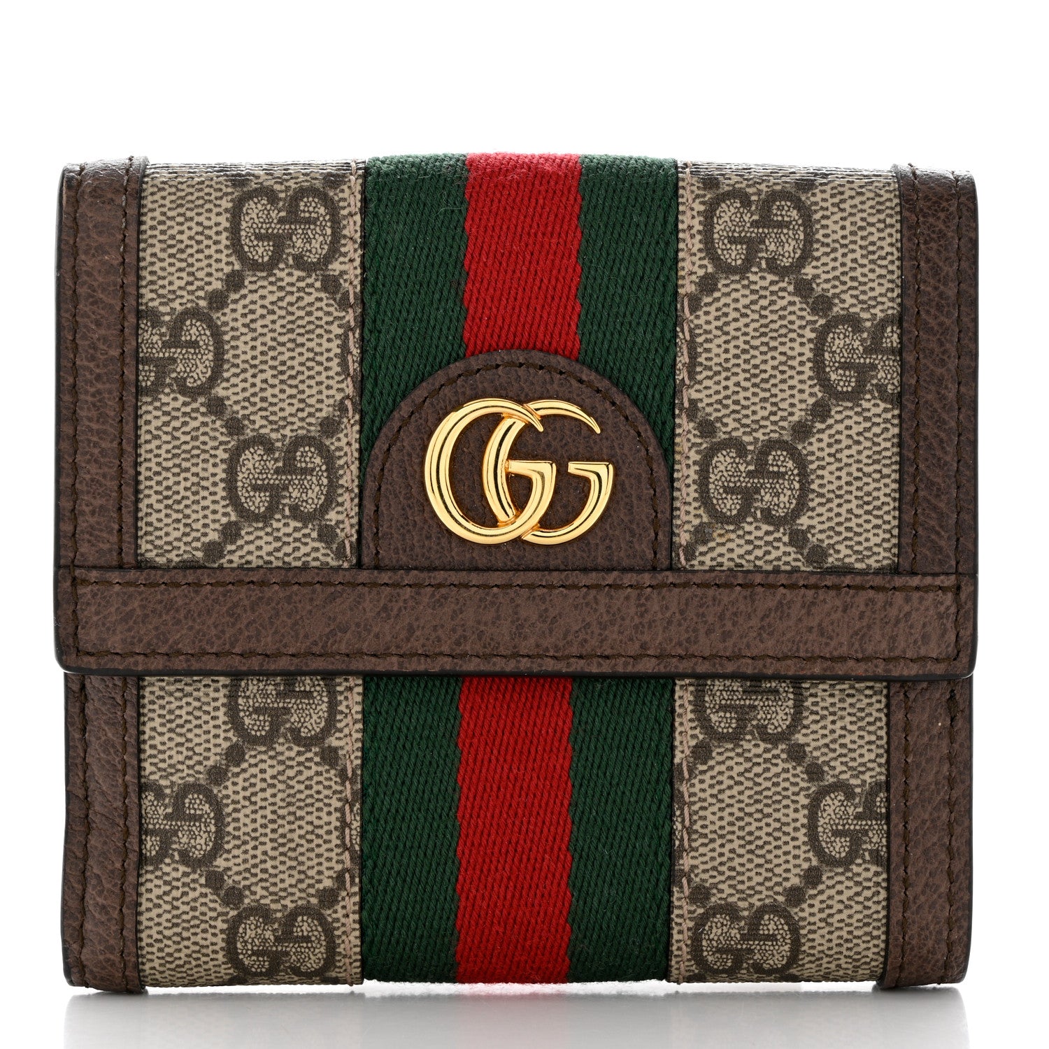 Gucci GG Supreme Monogram Web Ophidia French Flap Wallet Beige New Acero 1 of 9
