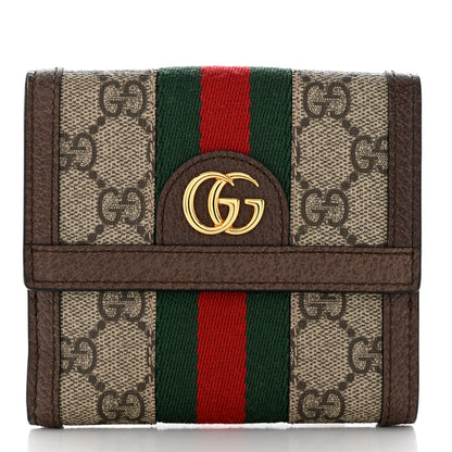 Gucci GG Supreme Monogram Web Ophidia French Flap Wallet Beige New Acero 1 of 9