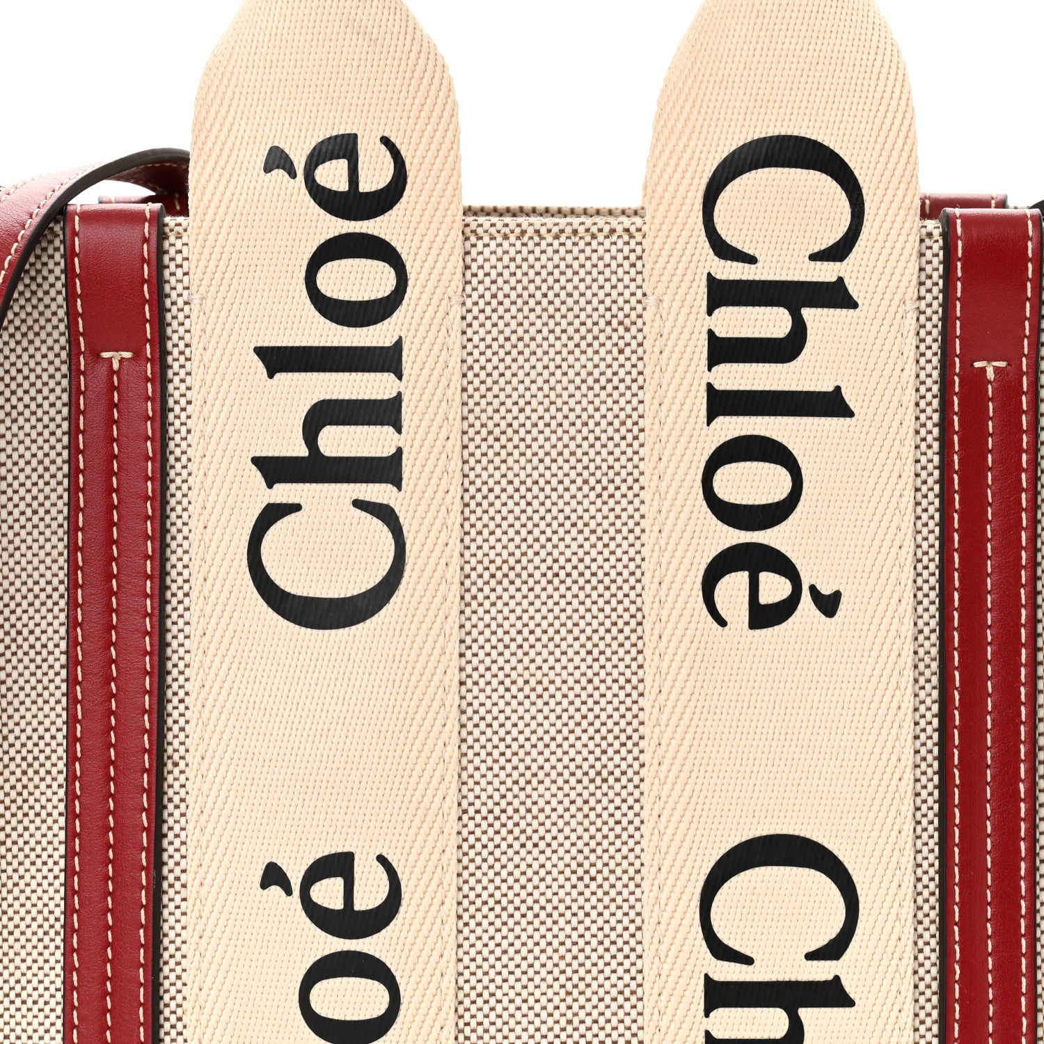 Chloe Cotton Calfskin Small Woody Ribbon Tote With Strap White Smoked Red 8 of 10