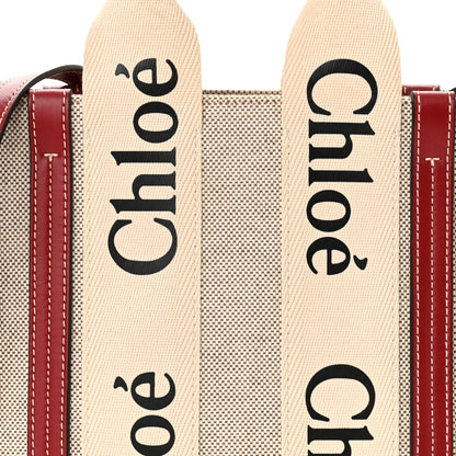 Chloe Cotton Calfskin Small Woody Ribbon Tote With Strap White Smoked Red 8 of 10