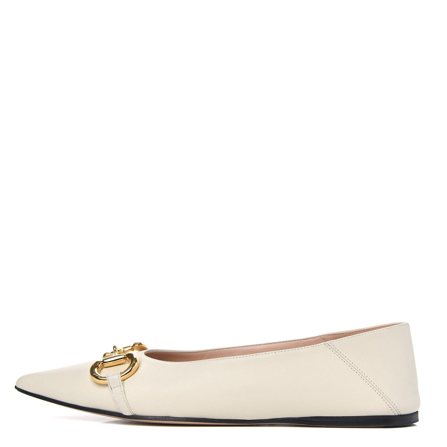 Nappa Lumiere Deva Horsebit Chain Embellished Flats 36.5 Dusty White