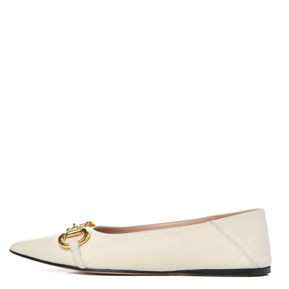 Gucci Nappa Lumiere Deva Horsebit Chain Embellished Flats 36.5 Dusty White 1 of 11