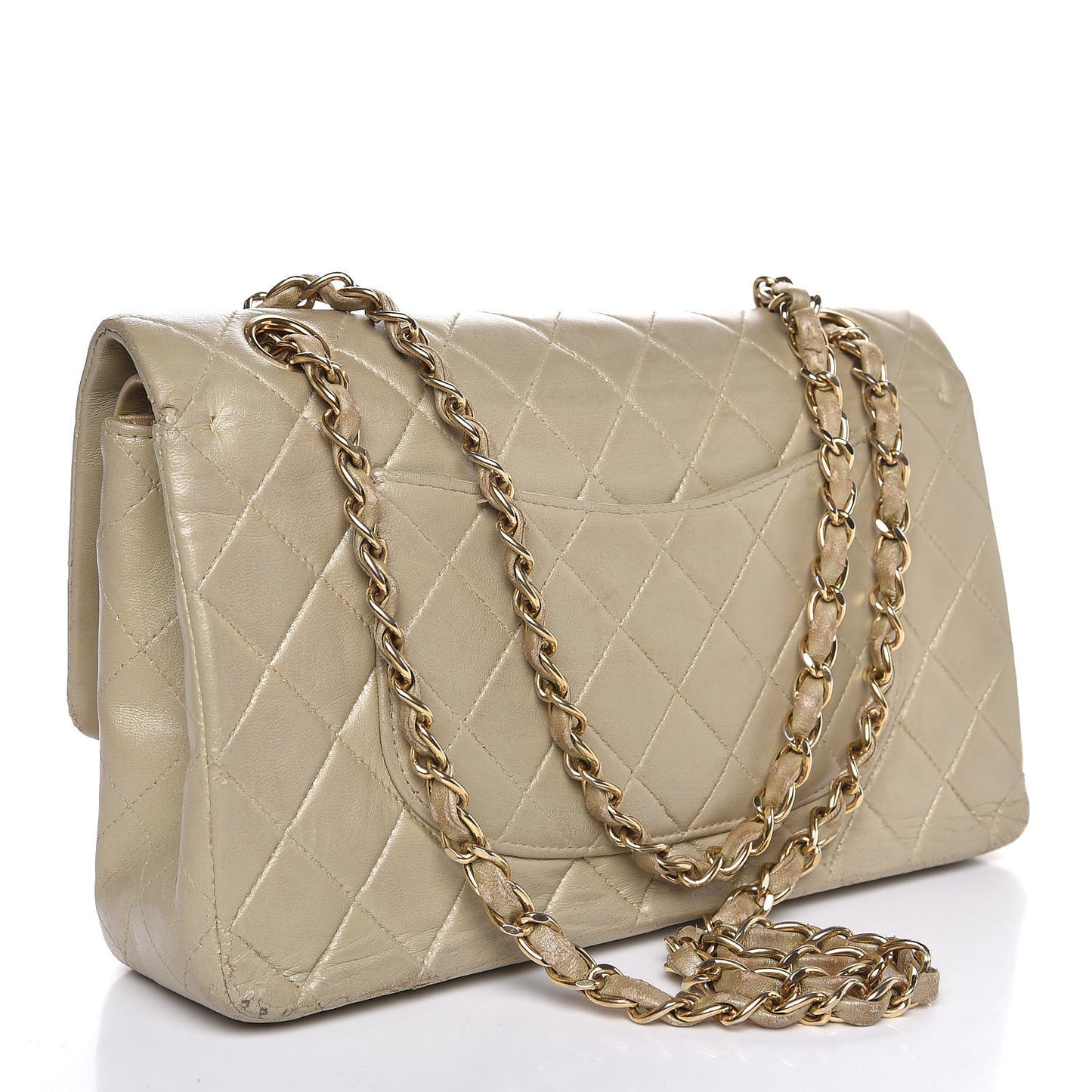 Lambskin Quilted Medium Double Flap Light Gold