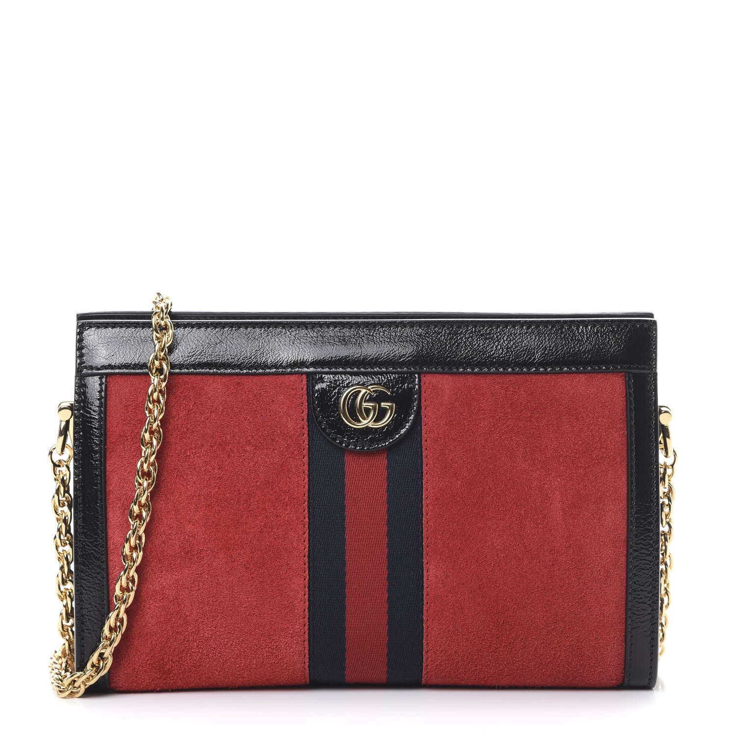 Gucci Suede Patent Web Small Ophidia Chain Shoulder Bag Hibiscus Red Black 1 of 10