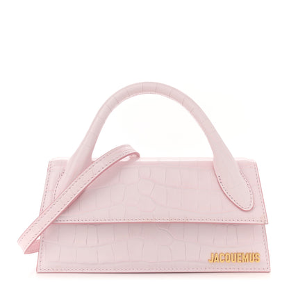 Jacquemus Calfskin Crocodile Embossed Le Chiquito Long Pale Pink 1 of 9