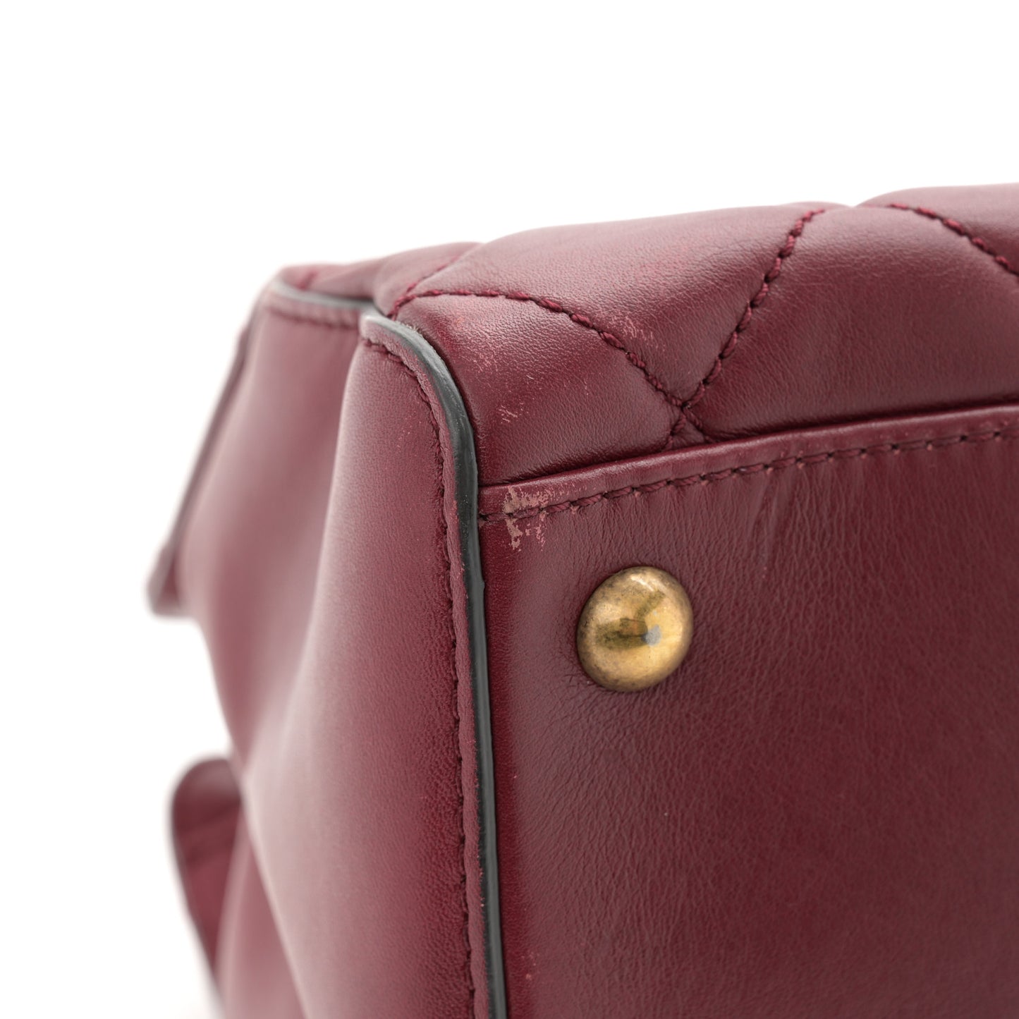 Calfskin Quilted Small Perfect Edge Tote Burgundy