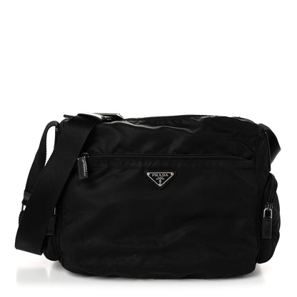 Prada Re-Nylon Vela Saffiano Pocket Double Zip Shoulder Bag Black 1 of 11