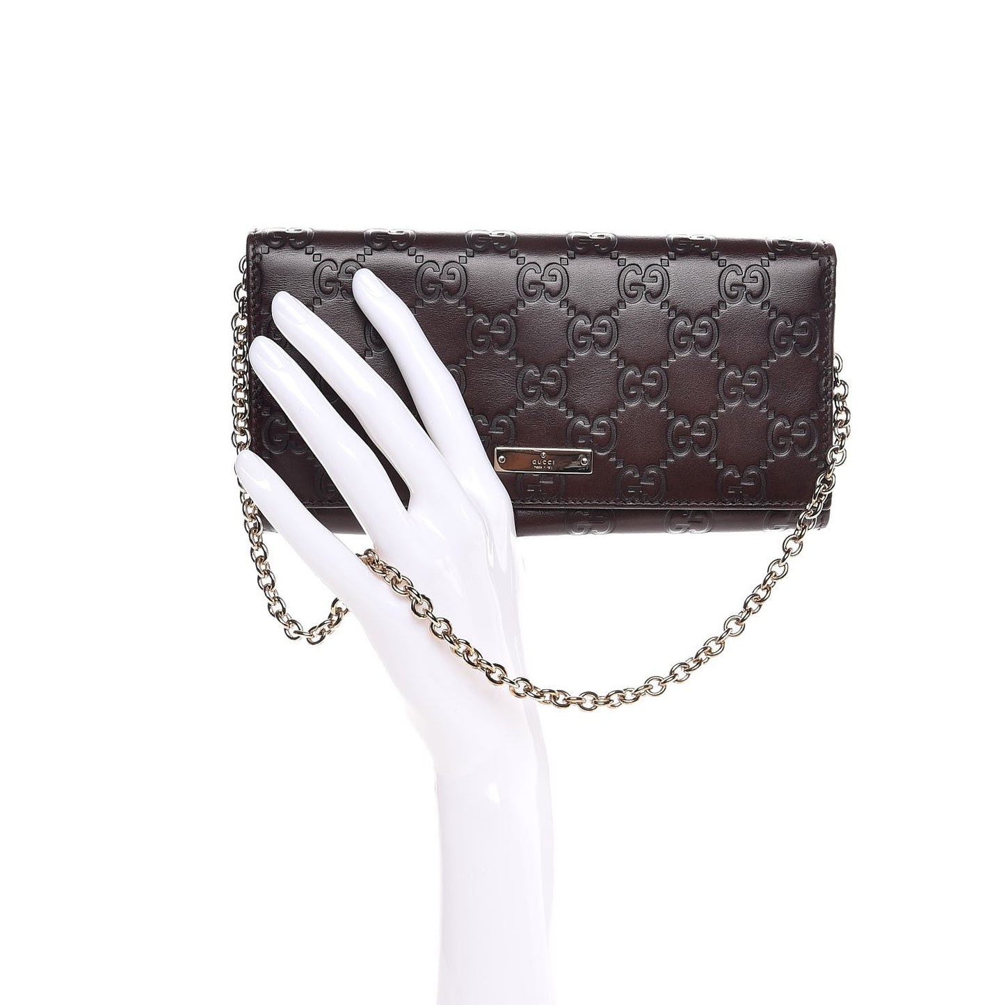 Guccissima Margaux Calfskin Metal Bar Chain Wallet Chocolate