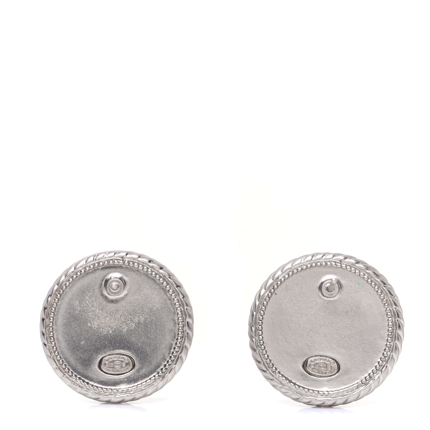 Crystal CC Round Earrings Silver