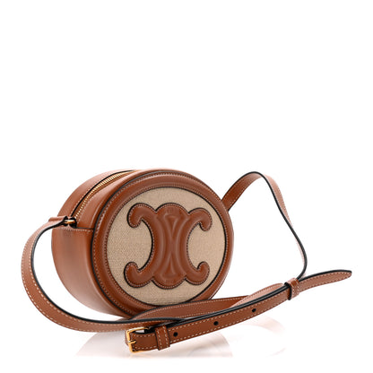 Celine Canvas Calfskin Cuir Triomphe Oval Crossbody Purse Natural Tan 5 of 23