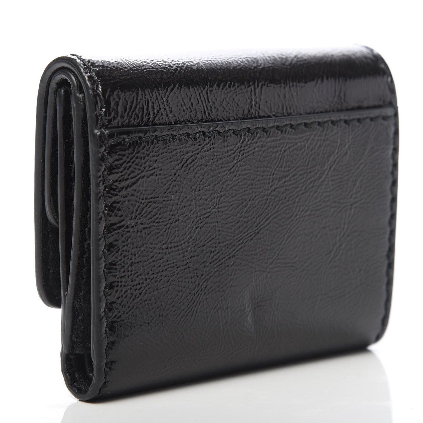 Textured Patent Calfskin Medium D-Fence Wallet Black