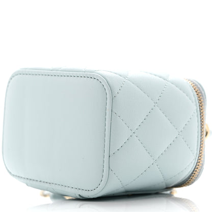 Chanel Lambskin Quilted Top Handle Mini Vanity Case With Chain Light Blue 10 of 10