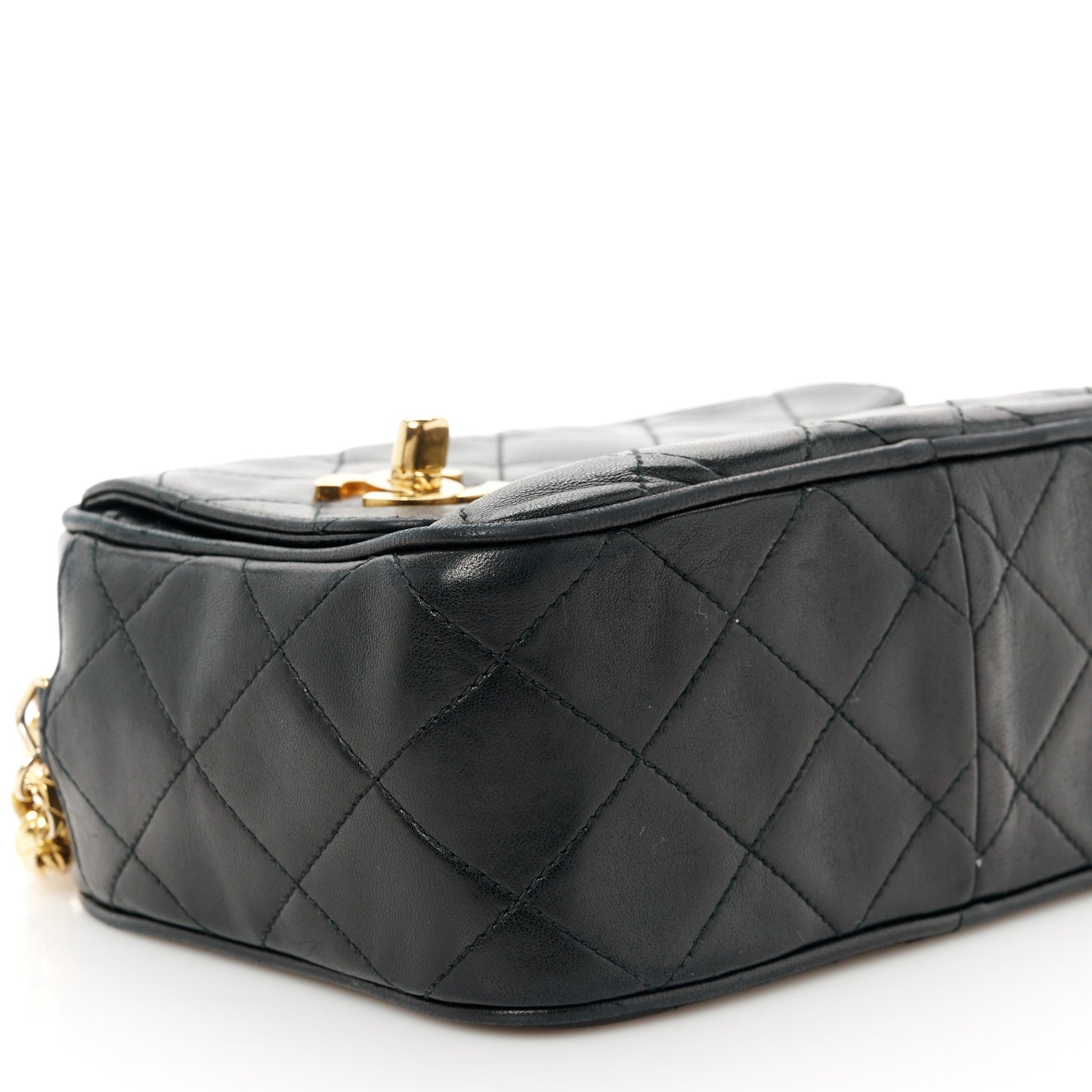 Lambskin Quilted Tassel Flap Camera Case Black