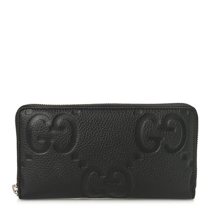 Gucci Piuma Calfskin Jumbo GG Embossed Zip Around Wallet Black 1 of 9