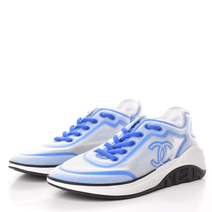 Chanel Calfskin Mesh Lycra Womens Logo Sneakers 39 White Blue 2 of 9