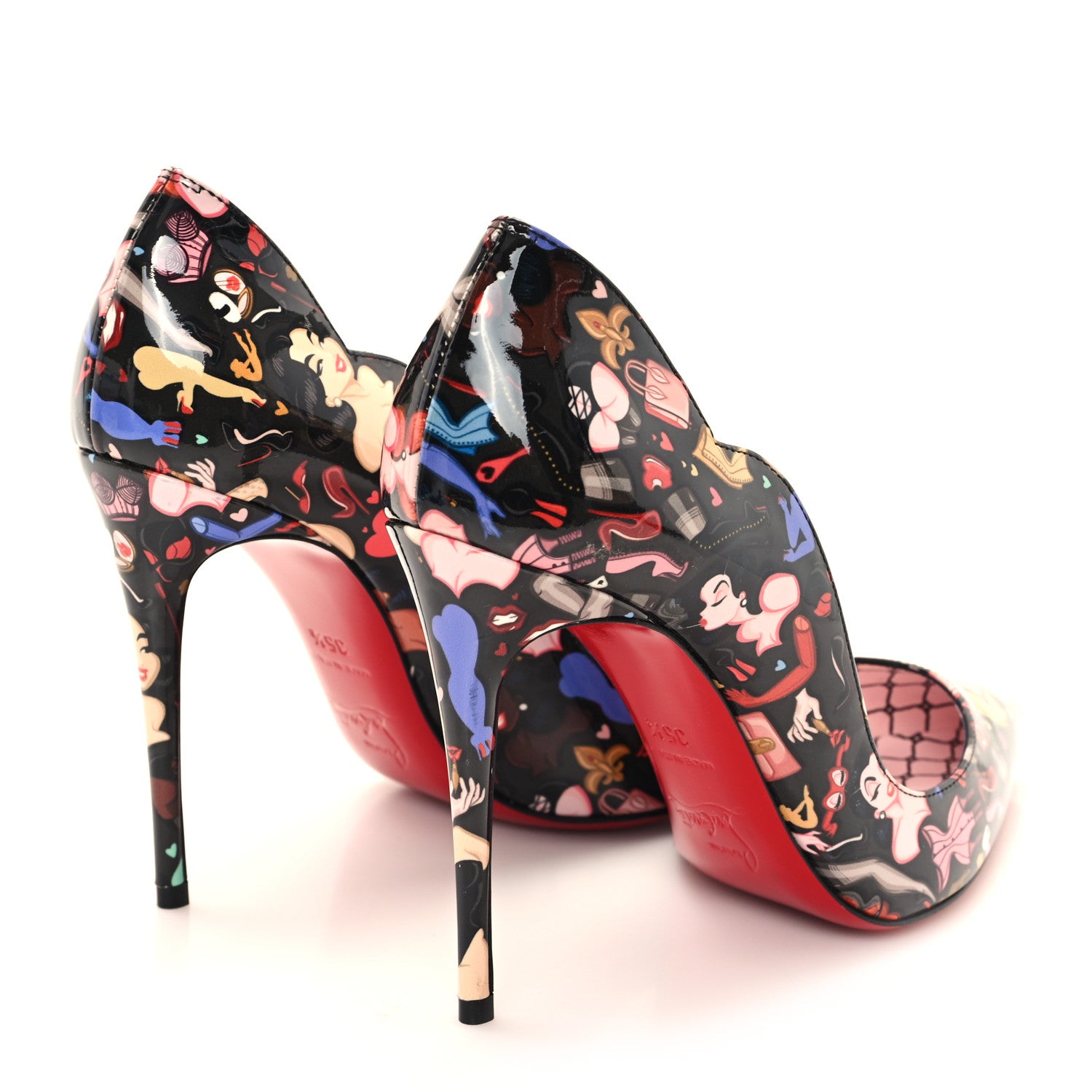 Christian Louboutin Patent Bored Lin Resille Hot Chick 100 Pumps 35.5 Black Multicolor 5 of 8