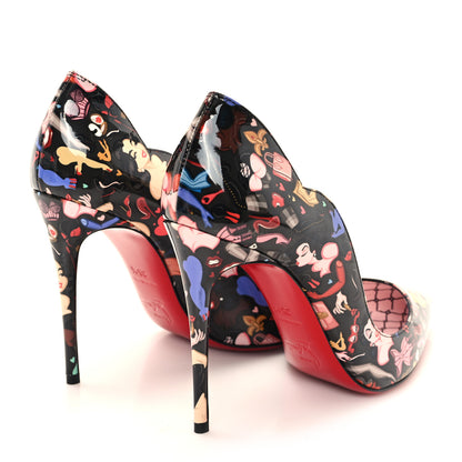 Christian Louboutin Patent Bored Lin Resille Hot Chick 100 Pumps 35.5 Black Multicolor 5 of 8