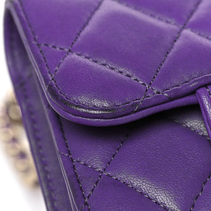 Chanel Lambskin Quilted Top Handle Clutch With Chain Purple 10 of 14