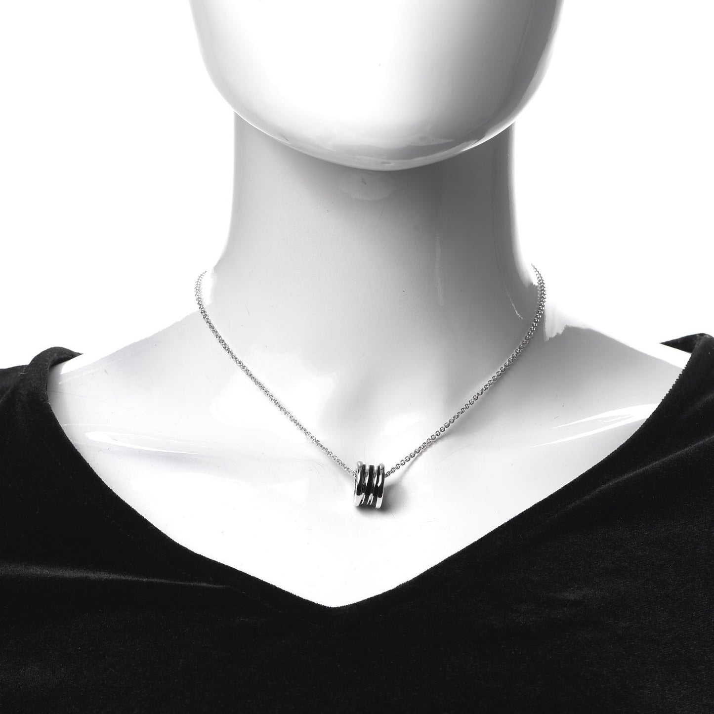 18K White Gold Black Enamel B.Zero1 Pendant Necklace