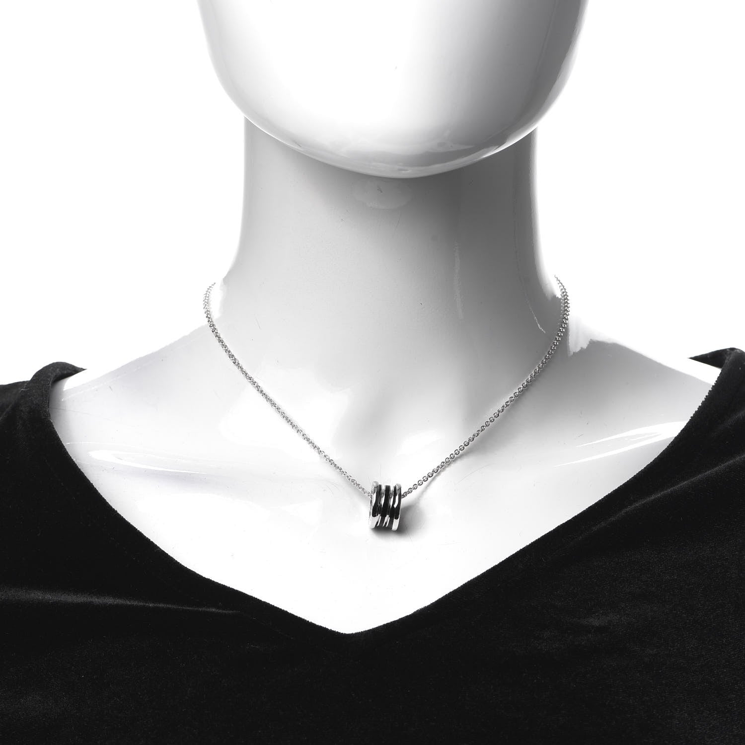 Bulgari 18K White Gold Black Enamel B.Zero1 Pendant Necklace 2 of 5