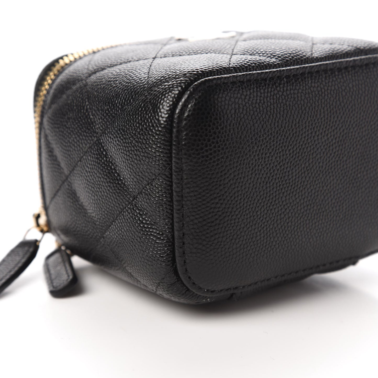 Caviar Quilted Mini Pearl On Top Vanity Case With Chain Black
