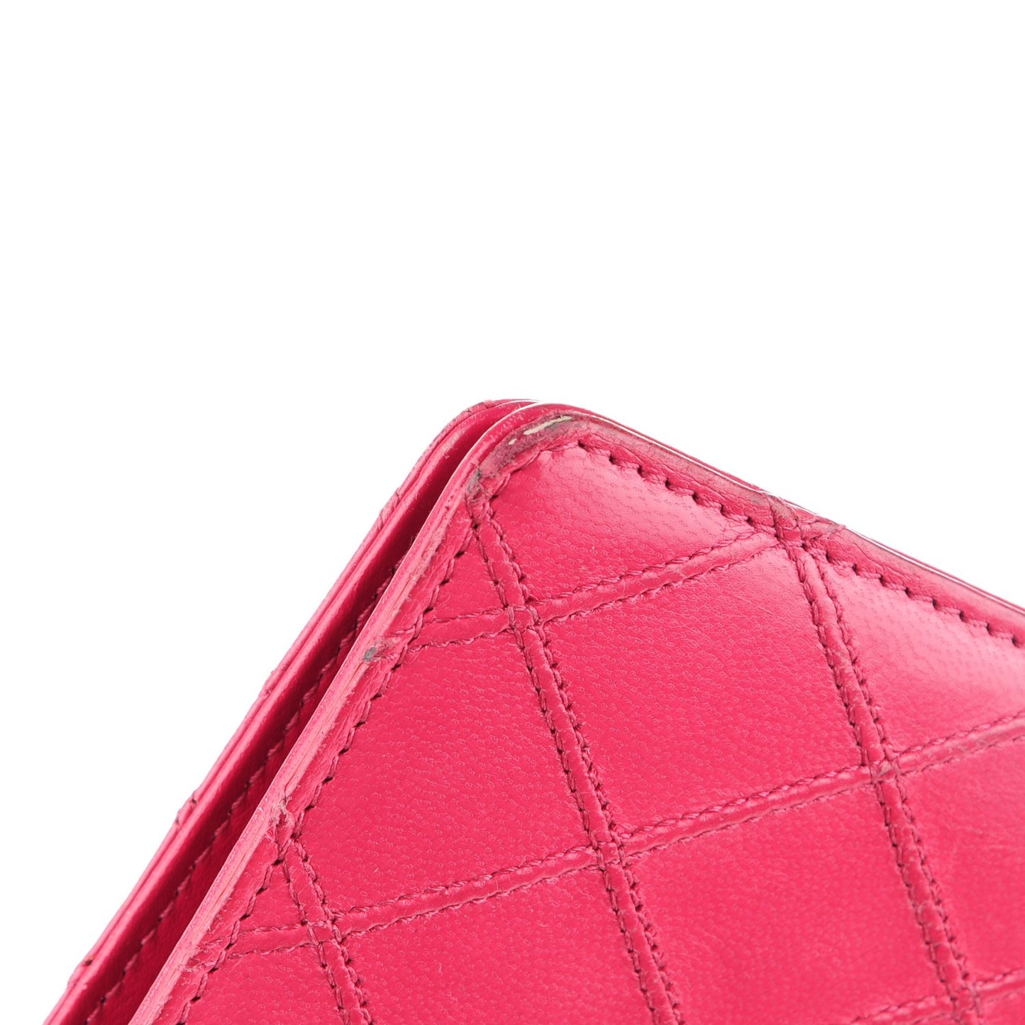 Lambskin Diamond Stitched Yen Wallet Fuchsia