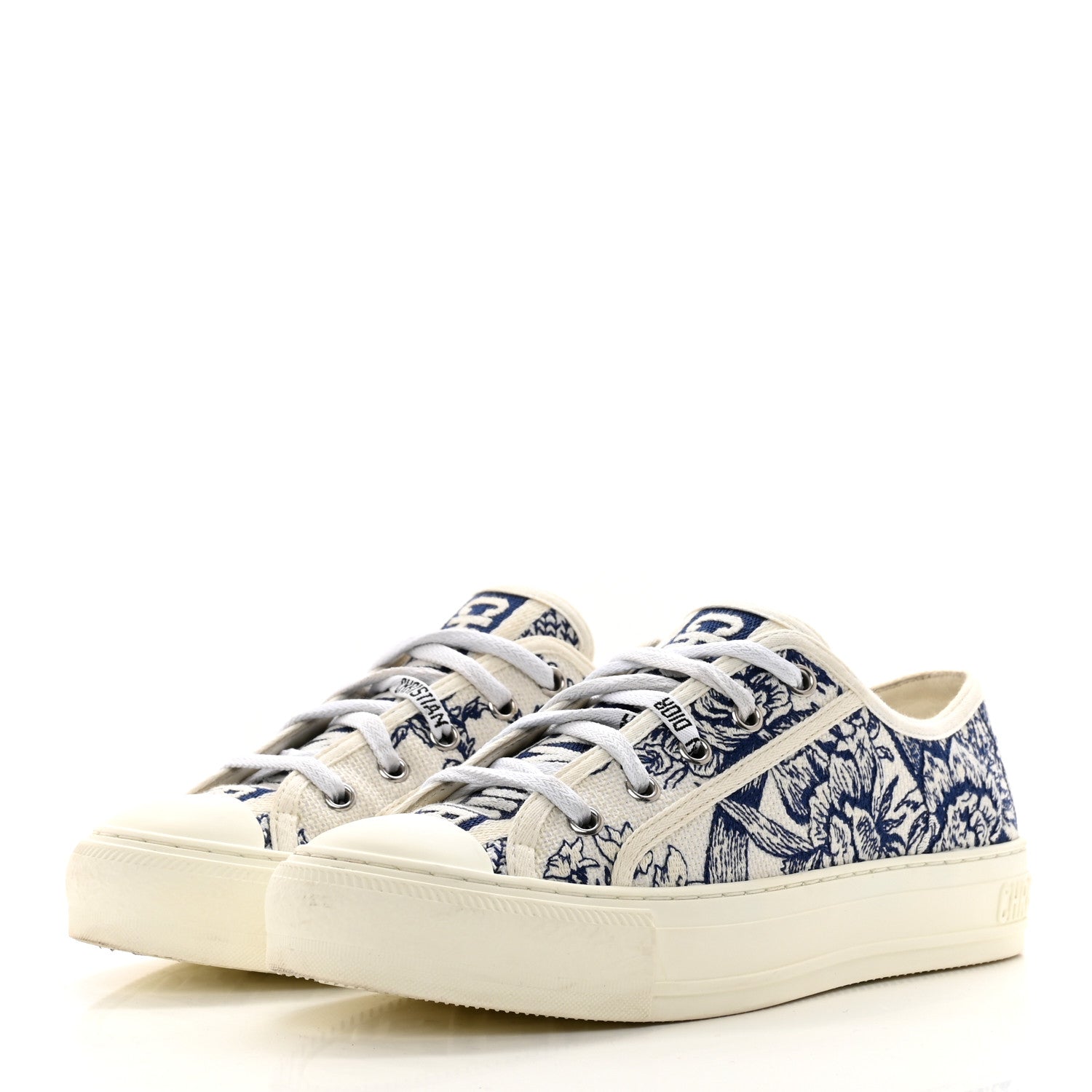 Christian Dior Canvas Toile De Jouy Embroidered Womens Walk Dior Low Top Sneakers 37 White Navy 3 of 9