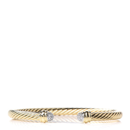 David Yurman 18K Yellow Gold Pave Diamond 5mm Cable Classics Bracelet 1 of 5