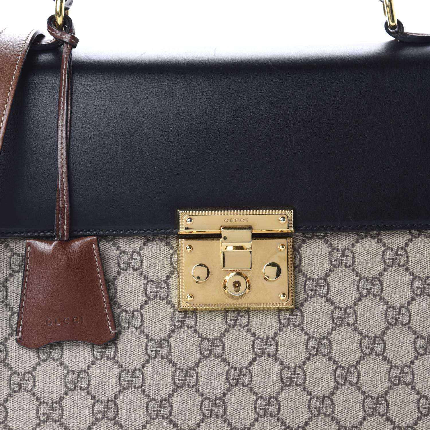 Gucci GG Supreme Monogram Calfskin Medium Padlock Top Handle Bag Beige Black Cuir 13 of 13