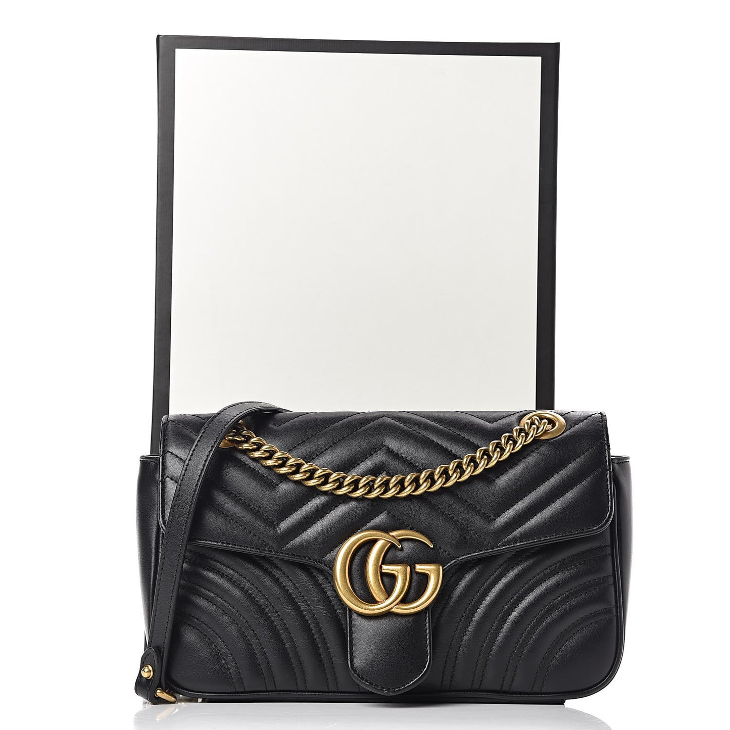 Calfskin Matelasse Small GG Marmont Shoulder Bag Black