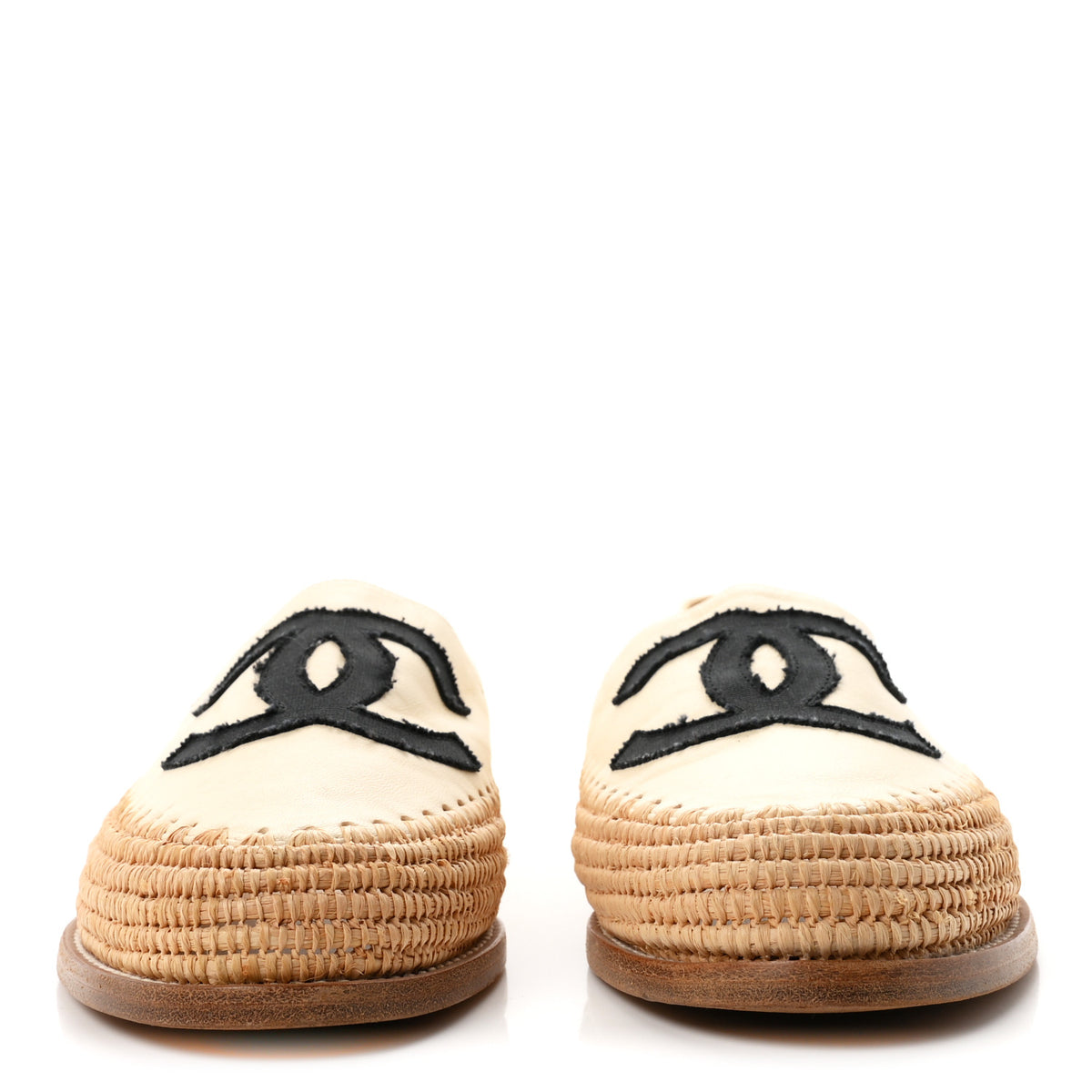 Chanel Lambskin Grosgrain CC Espadrilles 38 Beige Black 3 of 10