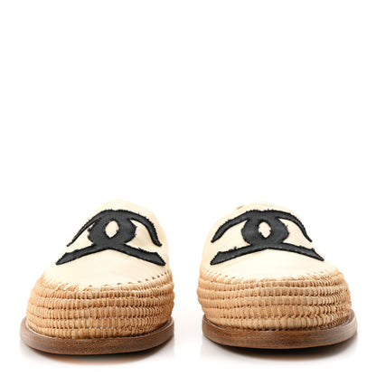 Chanel Lambskin Grosgrain CC Espadrilles 38 Beige Black 3 of 10