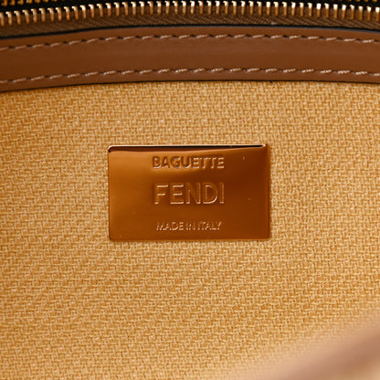 Fendi Raffia Vitello King Lucido FF Embroidered Baguette Grano Sand 5 of 8