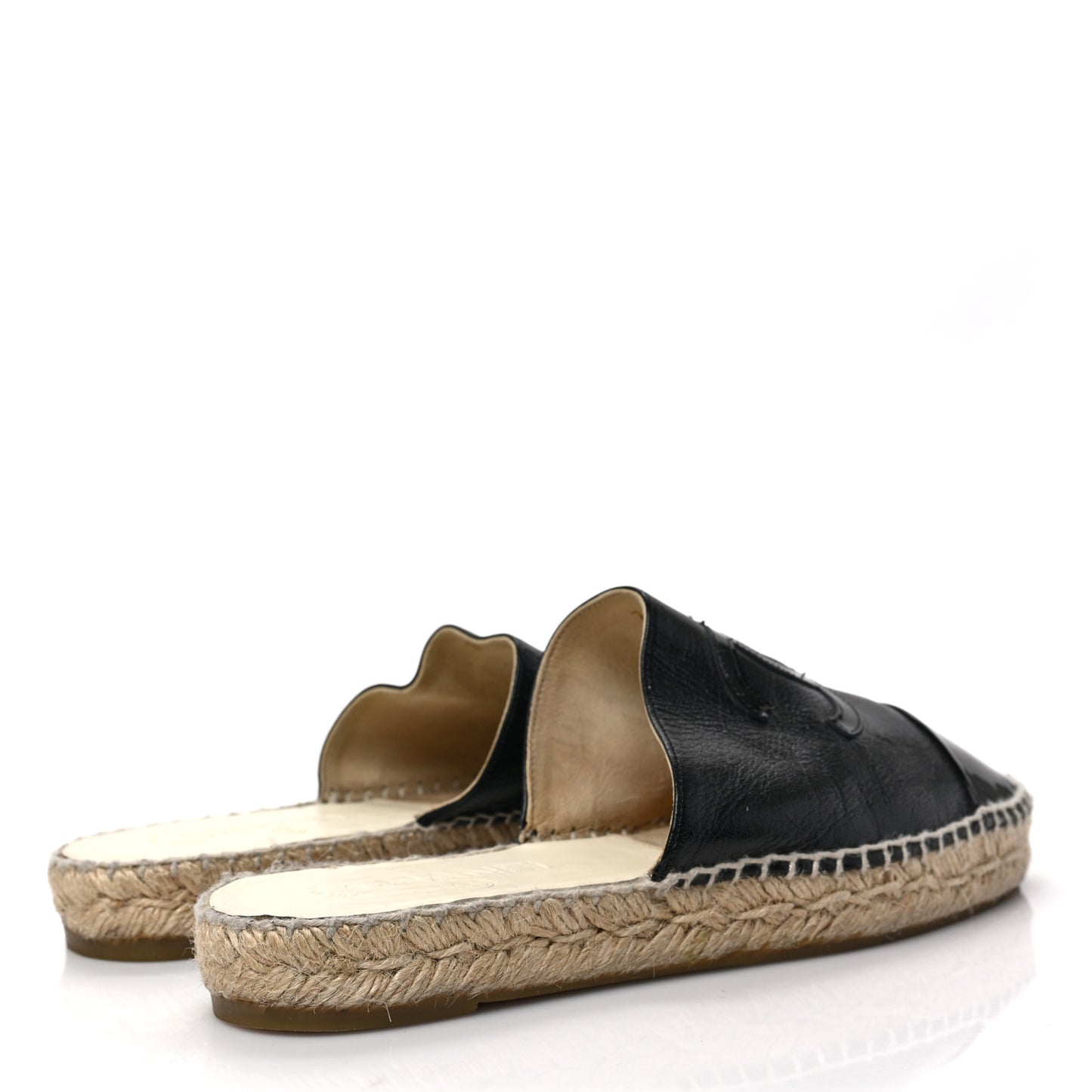 Goatskin Patent CC Espadrille Mules 37 Black