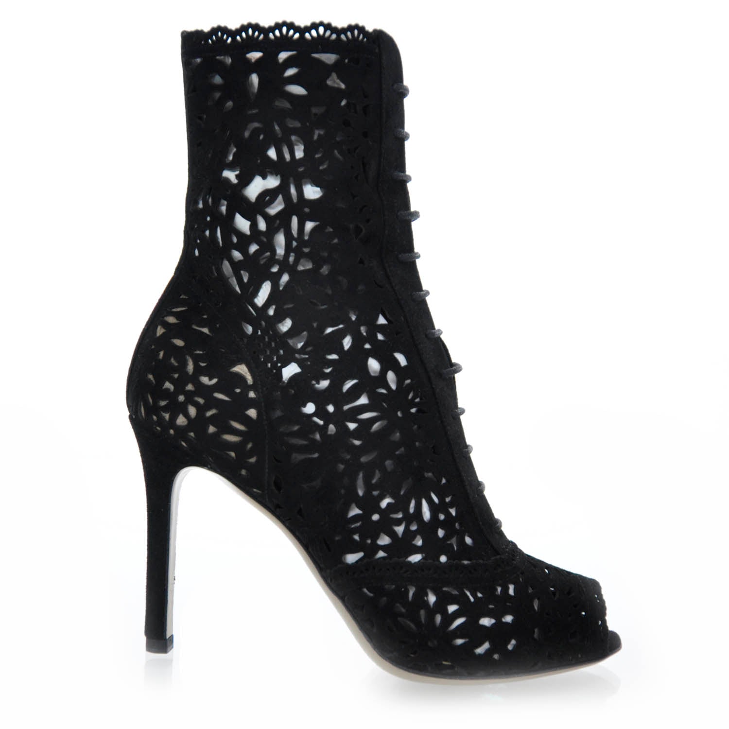 Valentino Garavani Suede Laser Cut Peep Toe Boots 36 Black 5 of 7
