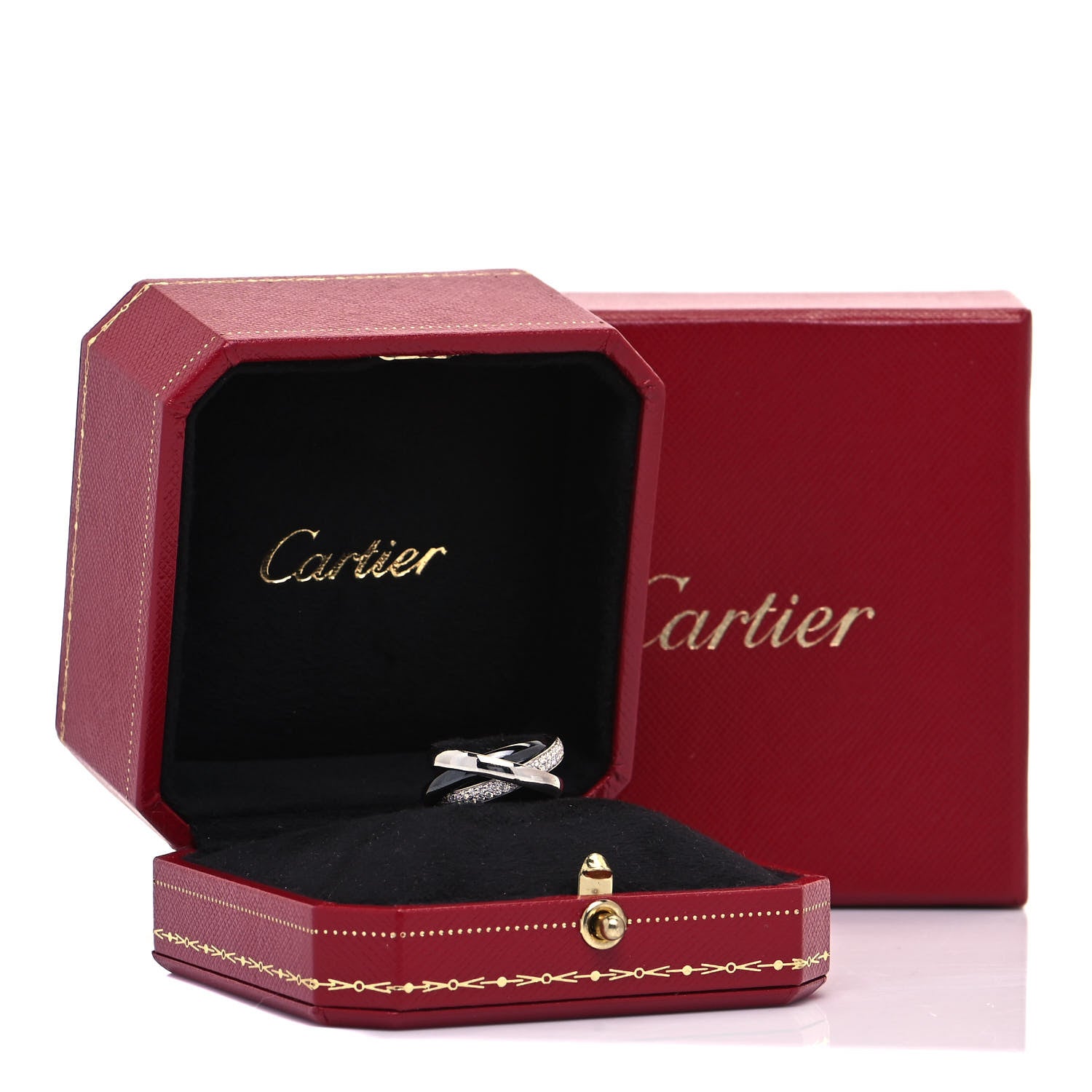 Cartier 18K White Gold Platinum Diamond Ceramic Small Trinity Ring 48 4.5 6 of 6