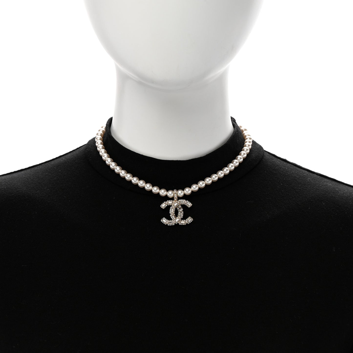 Pearl Crystal Baguette CC Short Necklace Gold