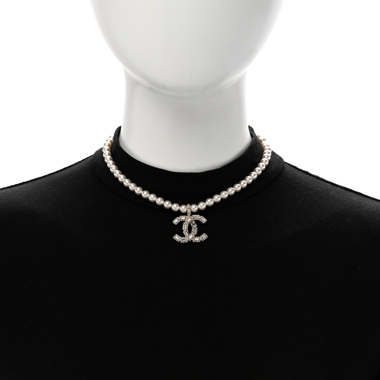 Chanel Pearl Crystal Baguette CC Short Necklace Gold 2 of 6