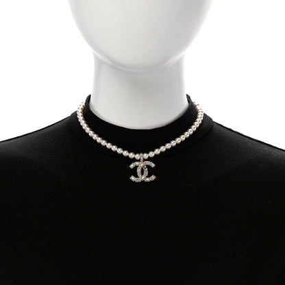 Chanel Pearl Crystal Baguette CC Short Necklace Gold 2 of 6