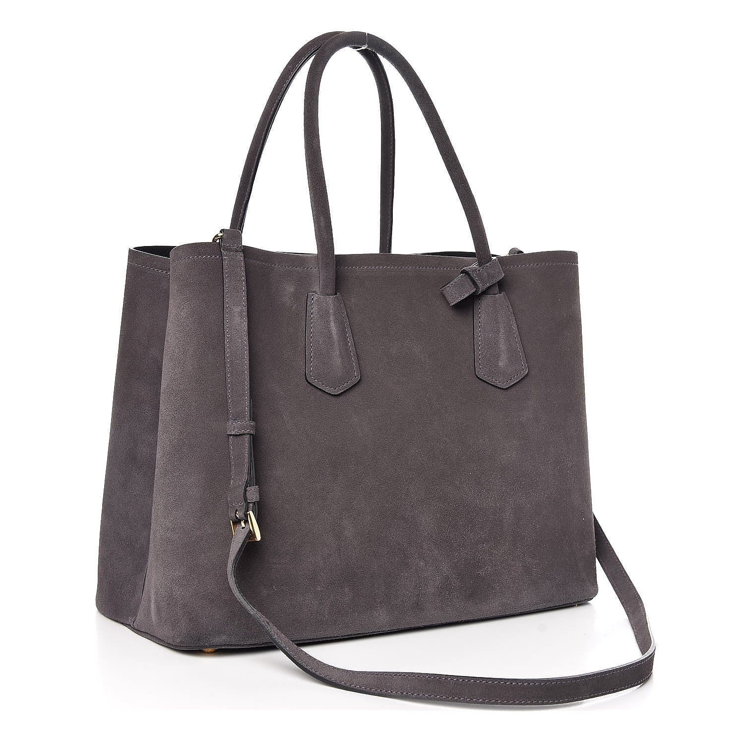 Prada Scamosciato Suede Medium Double Bag Tote Grigio 4 of 9