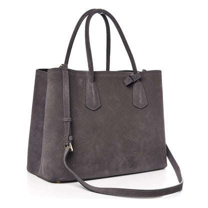 Prada Scamosciato Suede Medium Double Bag Tote Grigio 4 of 9