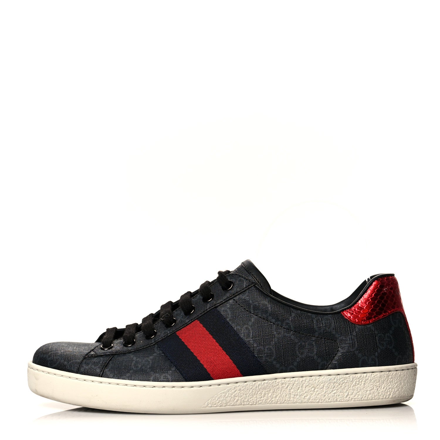 Gucci GG Supreme Monogram Ayers Web Mens New Ace Sneakers 8 Black 1 of 13