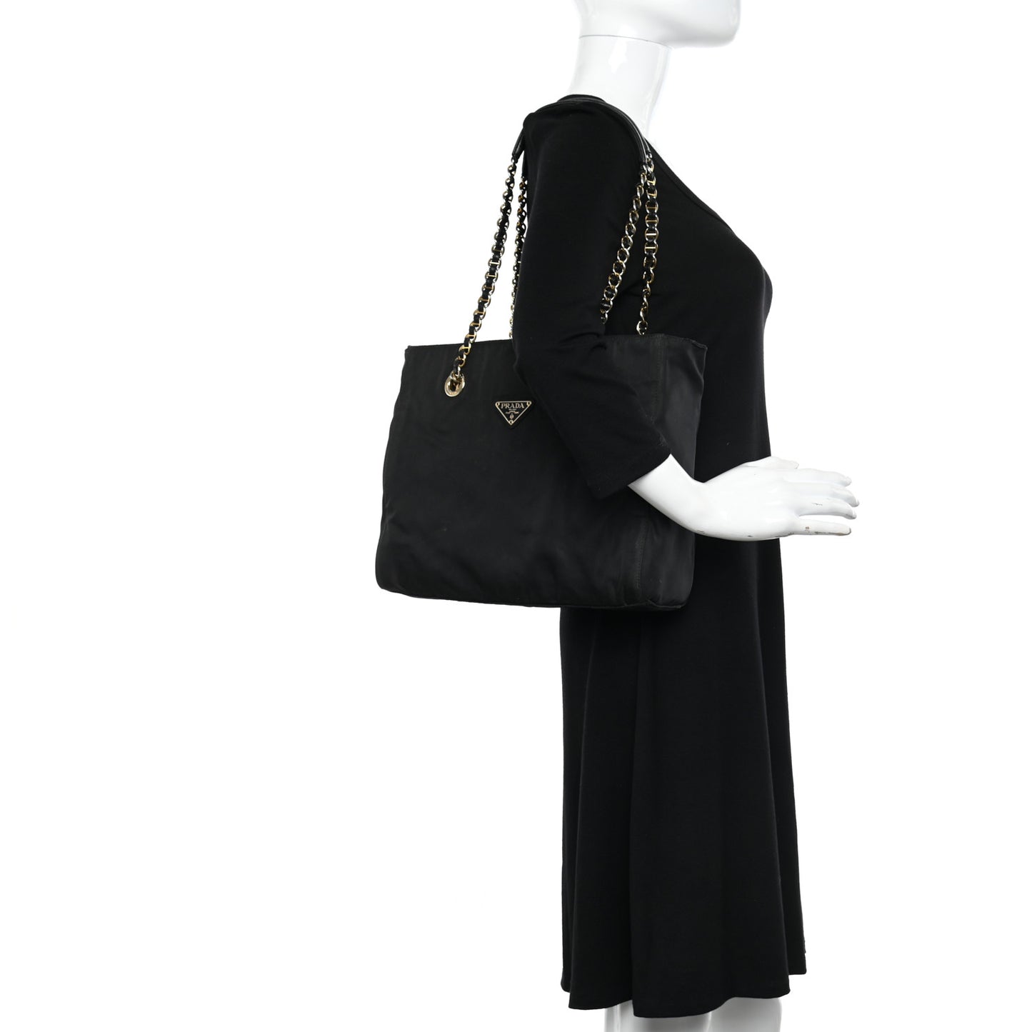 Tessuto Nylon Chain Shoulder Bag Black