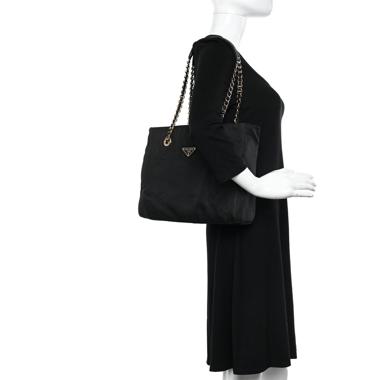 Prada Tessuto Nylon Chain Shoulder Bag Black 2 of 12